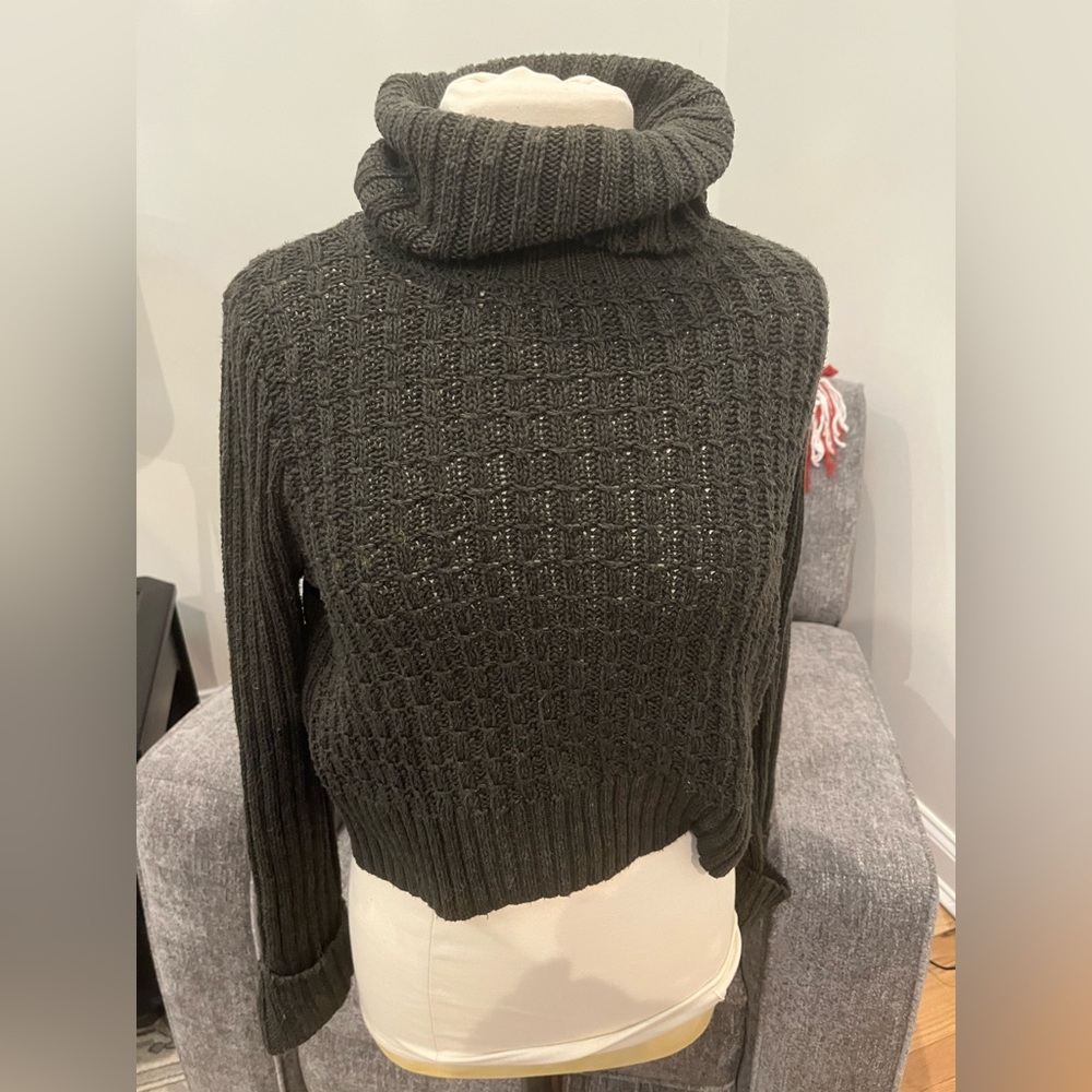 Free People Womens Gray Long Sleeve‎ Knit Cropped Pullover Sweater Size M